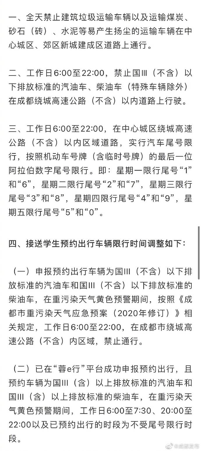 成都車輛限行最新規定詳解
